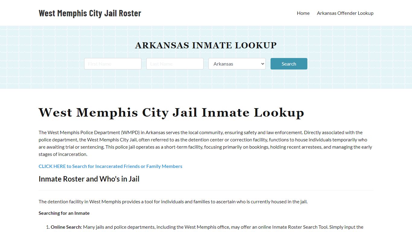 West Memphis Police Department & City Jail, AR Inmate Roster, Arrests ...